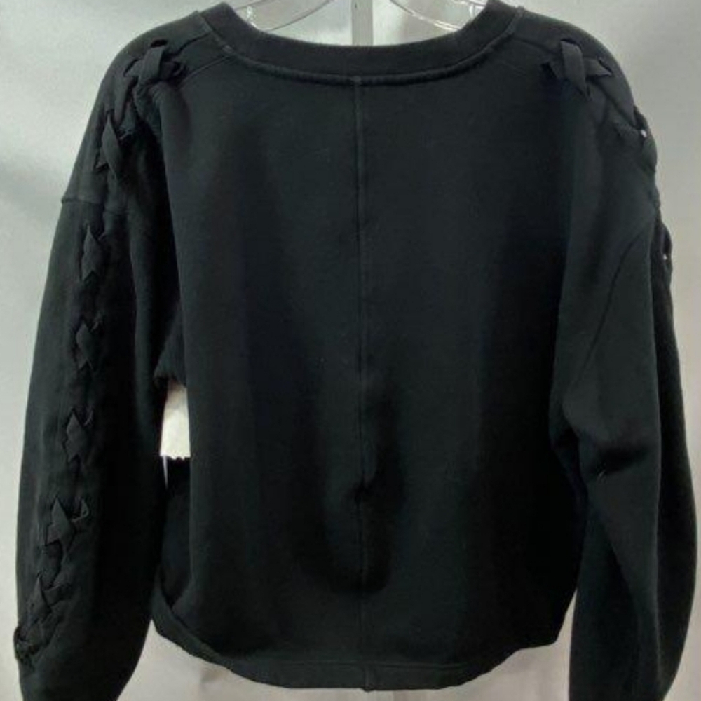 Lululemon Women's Black Laced Up Sleeve Detail Cropped Crewneck Sweatshirt sz 12 - Picture 2 of 3